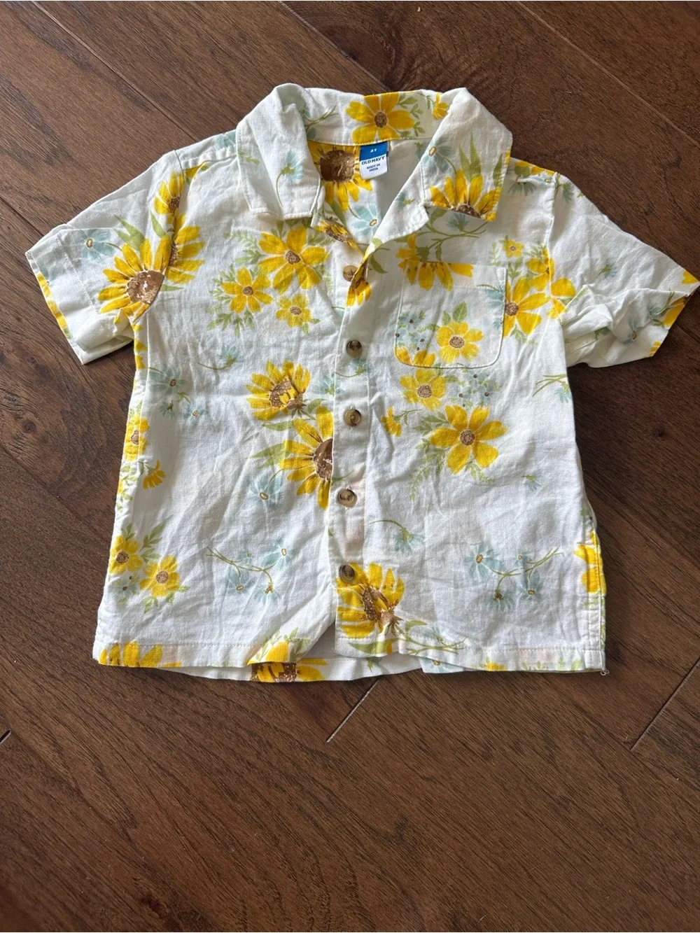 Old Navy White Button-Down Shirt with Yellow Floral Print